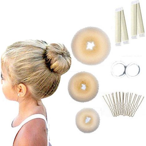 Ensemble de 17 pièces pour chignon donut : 3 accessoires pour chignon donut, 2 bigoudis, 10 épingles à cheveux et 2 élastiques. Convient aux femmes et aux filles. (1/5)