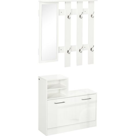 Conjunto de recibidor de entrada con espejo perchero y zapatero muebles de entrada con 6 ganchos y estantes para 8 pares de zapatos para pasillo (1/5)