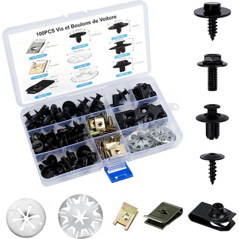 Clips et Boulons de Carrosserie, Kit de Rénovation Automobile Universel avec Vis de Soubassement, Écrous en U et Agrafes de Fixation - pour Voiture, Capot, Pare-chocs, Garde-boue (1/5)