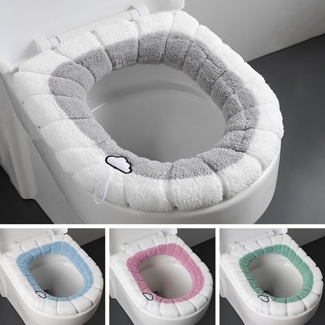 Set di 4 copriwater morbidi e universali con motivo a nuvole (4 colori) – Copriwater comodi e riscaldati con tergivetro, per un'igiene e un'atmosfera ottimali in bagno. (1/5)
