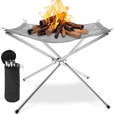 42 cm Portable Camping Fire Pit with Carry Bag, Folding Outdoor Fireplace Equipment, 304 Stainless Steel Mesh Fire Bowl, Reusable Camp Fire Accessories for Picnics, Terraces, Gardens, BBQs (1/5)