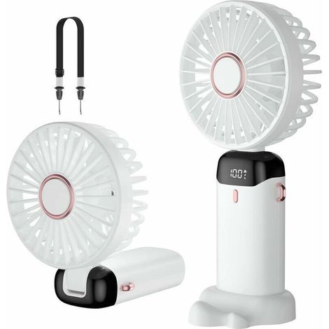 Ventilatore portatile, mini ventilatore portatile ricaricabile tramite USB, piccolo ventilatore tascabile a 5 velocità con base - bianco, batteria da 4200 mAh, ventilatore da scrivania pieghevole per  (1/5)