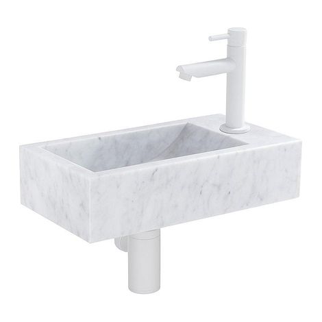 Saniclass Fuente ensemble de fontaine - 40x22x10cm - 1 trou de robinet - à droite - marbre - robinet de lavabo lave-mains blanc mat - blanc
