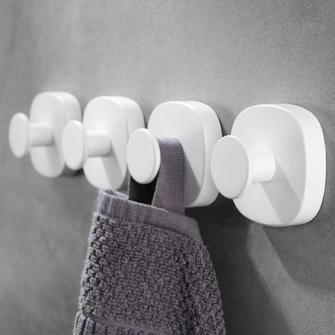 Lot de 4 crochets à ventouse pour douche, crochets de porte robustes en acier inoxydable pour salle de bain, cuisine,porte vitrée,miroir,carrelage,luffa,serviette,manteau,peignoir, jusqu'à 5 kg,blanc (1/5)