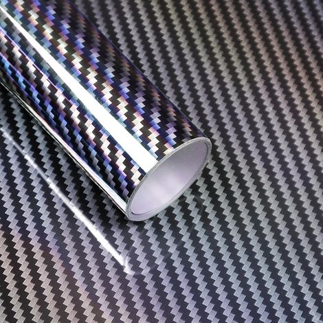 Covering Carbone 2D Laser Brillant Argent 30 x 150cm, Covering Voiture Adhésif avec Technologie de Libération d'air, Film Protection Intérieure et Extérieure pour Voitures, Motos et Vélos (1/5)