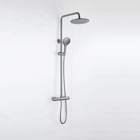FugaFlow Eccelente Sobrado Ensemble de douche pluie - thermostatique - pommeau 25cm - douchette ronde - Gunmetal PVD (1/4)