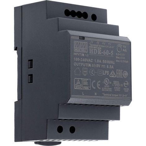 5 VDC  6,5 A  32,5 Watt  Mean Well HDR-60-5 alimentatore guida DIN Rail (1/5)