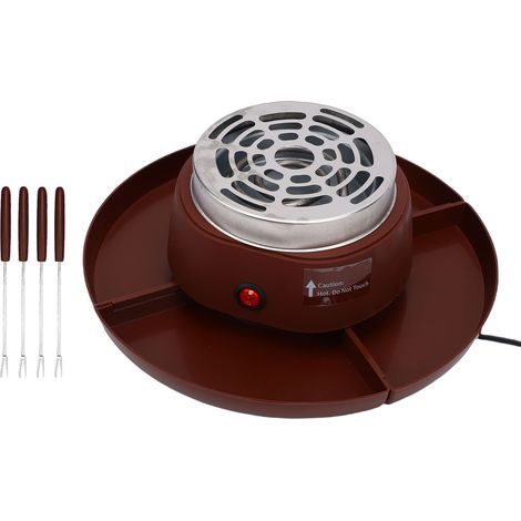 Appareil électrique 2 en 1 pour S'mores et fondue, avec 4 fourchettes à griller, plateaux amovibles, marron, prise européenne 220 V. (1/5)