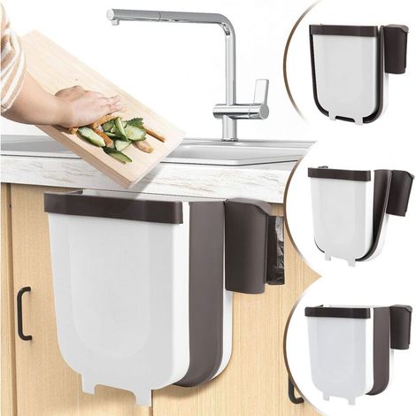 YMYNY Poubelle pliable, poubelle moderne suspendue avec support pour sac poubelle pour porte d'armoire de cuisine (1/4)