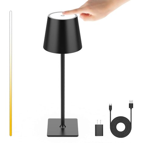 Kabellose Tischleuchte mit wiederaufladbarem LED-Licht, stufenloser Touch-Dimmung, 3 Farbmodi und USB-C-Ladeanschluss für Schlafzimmer und Wohnzimmer