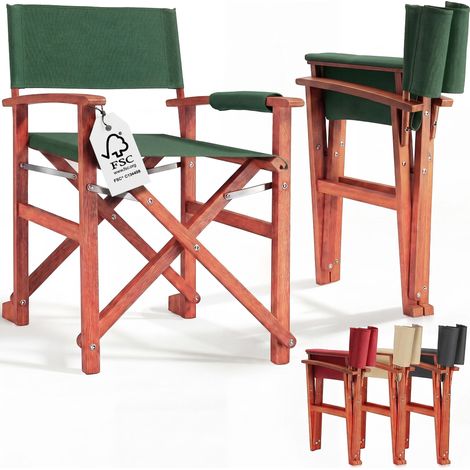 CASARIA® Sedia da regista legno di eucalipto certificato FSC® pieghevole braccioli tessuto lavabile altezza di seduta 46cm capacità di carico fino a 160kg sedia giardino Grün (de), 1 (de)