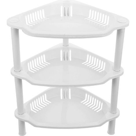 Étagère de rangement en plastique à 3 niveaux, petite étagère d'angle avec panier en plastique, organisateur de bureau, étagère de salle de bain pour la maison et la cuisine (blanc)-25.50X21.00X33.00C (1/3)