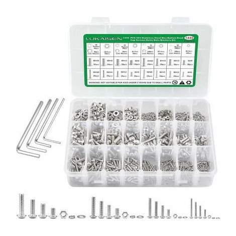 1440 pcs boulons et écrous, vis à tête hexagonale ronde en acier inoxydable 304 M2 M3 M4 M5 vis à tête cylindrique à six pans creux et écrous hexagonaux avec 4 clés pour électr (1/5)