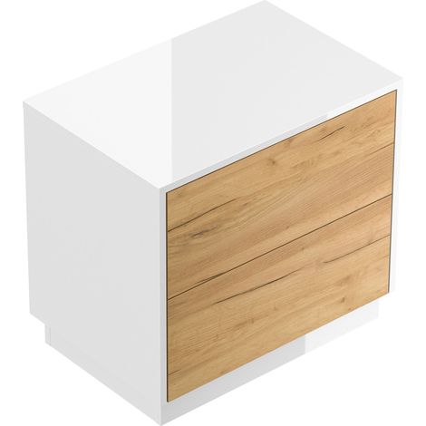 Design Nachttisch Concepto L 60cm stehend, 2 Pushauszüge Weiß Hgl Eiche (1/5)