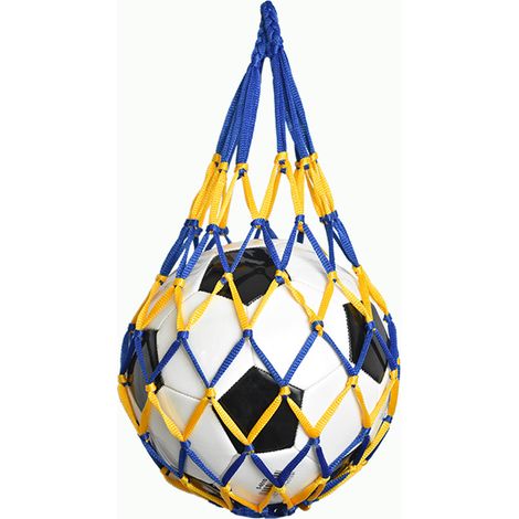 1 pc Sac de rangement portable suspendu pour balles sportives, Filet de basketball, Support en maille pour volleyball, Organisateur de gym et voyage, Sac en filet bleu et jaune style Boho (1/5)