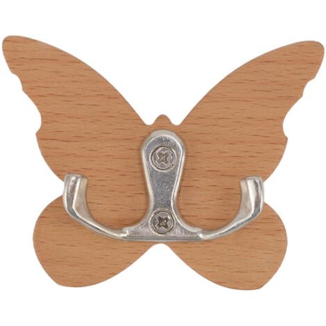 SABIR Crochet mural papillon en bois, cintre mural en bois pour manteau, vêtements, chapeau, serviette (1/5)