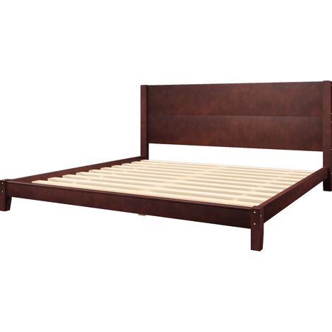 Cama plataforma 180x200 con cabecero y somier de láminas, marrón HOMVRA (1/5)