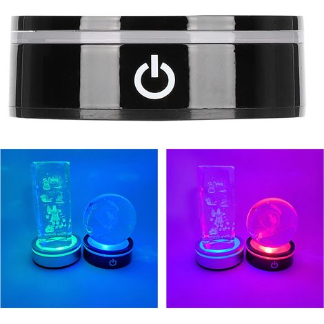 Socle de lampe en cristal noir plat à éclairage tactile LED, avec éclairage blanc sept couleurs à plusieurs modes et base gravée au laser en 3D à l'intérieur (1/5)