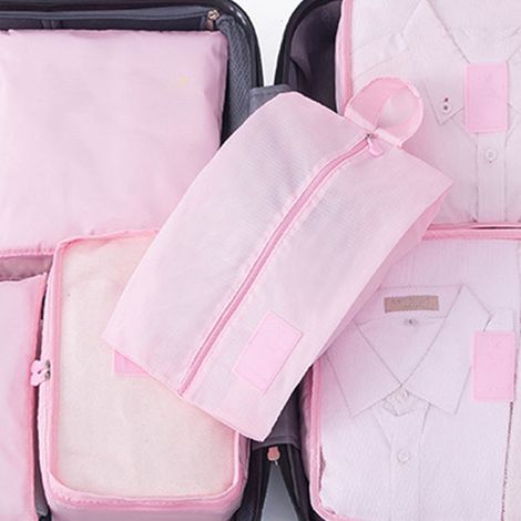 Lot de 7 cubes de rangement imperméables et résistants à la saleté en tissu Oxford, parfaits pour les voyages (rose). (1/5)