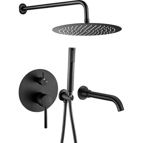 VALAZ Ducha empotrada de bañera pared negro mate serie Jucar - 20cm (1/2)