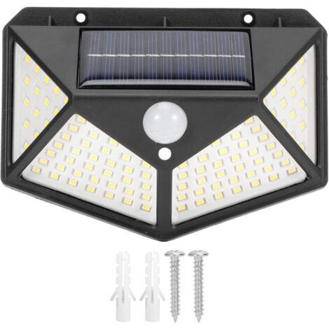 Lumière de capteur 100LED, technologie de contrôle d'induction du corps humain à économie d'énergie lumineuse à 4 côtés, applique murale solaire, pour porte d'entrée extérieure