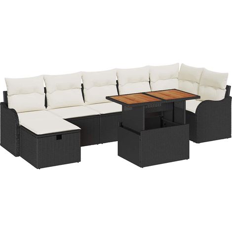 Garden Sofa Set with Storage 8 pcs Black Poly rattan vidaXL