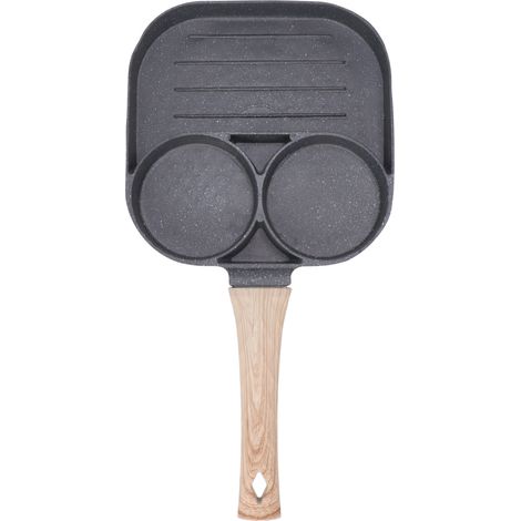 Poêle à œufs à 2 compartiments ronds, antiadhésive, avec manche en bois, compatible avec les plaques à induction et à gaz. (1/5)