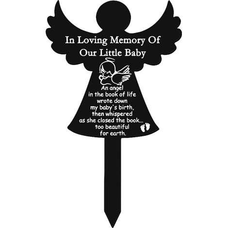 1 plaque commémorative extérieure, en acrylique, noire avec inscription blanche, forme d'ange, imperméable, pour cimetière ou jardin (1/5)
