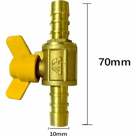 1 vanne à bille, raccord 10–11 mm, laiton, avec 3 colliers acier inoxydable 304, étanchéité tuyaux flexibles, usage sanitaire ou irrigation (1/2)