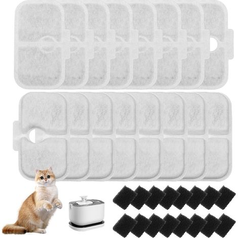 Lot de 32 filtres pour fontaine à eau pour chat PLWF105/PLWF115/PLWF005 - Filtre à eau potable, cartouches de rechange et filtre en mousse pour une hydratation saine (1/5)