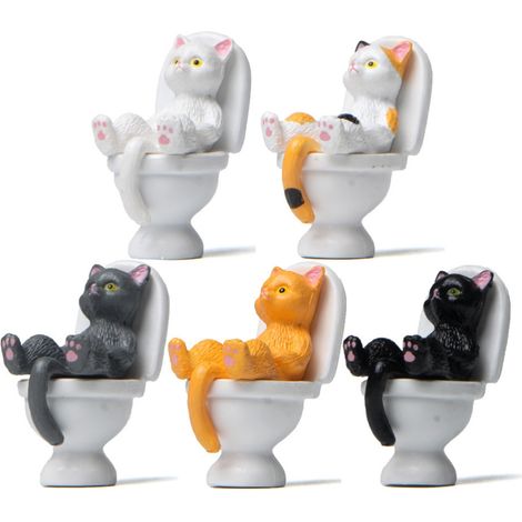 5 Figurines de Chat Assis sur Toilette - Mini Statues Décoratives pour Maison, Bureau ou Jardin - Idée Cadeau Originale pour Amateurs d'Animaux (1/5)