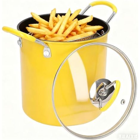 Petite friteuse de 3 L en acier inoxydable japonais avec filtre à huile et poignée en silicone anti-brûlure, idéale pour la friture de poisson tempura. (1/5)