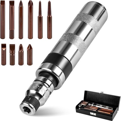 12 pcs Tournevis à Frapper Professionnel 1/2, Tournevis a Cliquet avec Embout, Manual Impact Screwdriver, Tournevi à Choc Manuel pour Retirer les Vis et l'Entretien Automobile (1/4)