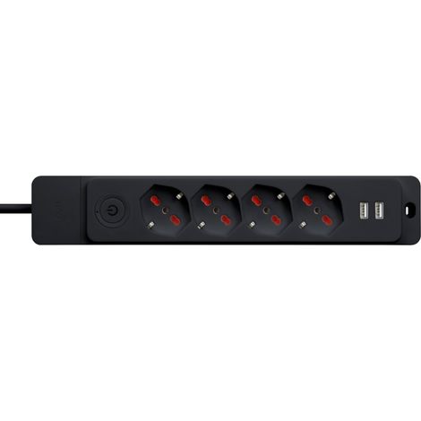 Multipresa con spina 16A piegata a 90°, 4 prese bipasso/schuko 10A/16A e 2 prese USB, cavo 1,5 metri, con interruttore, nero, serie Emilia Specialist - Rosi RS8422UN