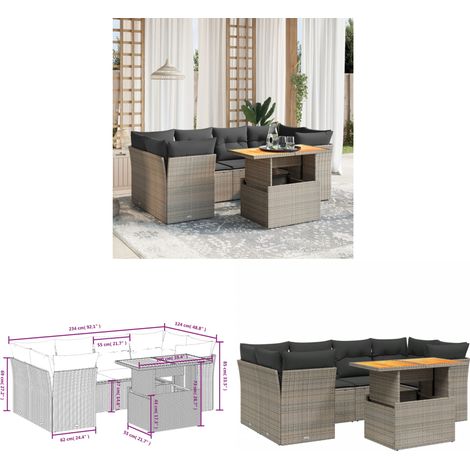 7-tlg. Garten-Sofagarnitur mit Kissen Grau Poly Rattan - Gartensorte - Esszimmergarnitur - Lounge Set - Outdoor Möbel - Gartenmöbelset - Home & Living (1/3)