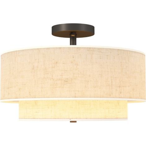 Plafonnier, abat-jour double couche, texture lin, blanc cassé, 4026 (ampoule non incluse) (1/5)