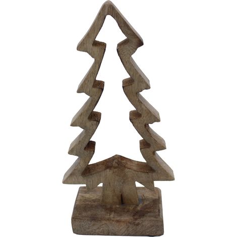 Deko Aufsteller Tannenbaum aus Mangoholz - 25 cm - Holz Weihnachtsbaum zum Aufstellen - Weihnachts Tisch Fenster Winter Advent Dekoration