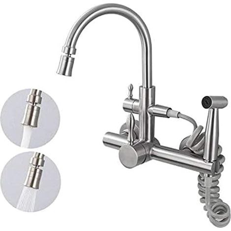 robinet cuisine mural Robinet de cuisine mural chaud et froid Robinet de lavage de légumes pistolet pulvérisateur évier de cuisine évier multifonction en acier inoxydable 304 brossé-B (1/5)