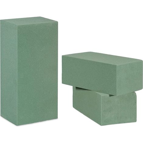3 Spugne per fiori rettangolare 23x11x8 cm colore verde - Spugna da fiorista per composizioni floreali freschi e artificiali (1/5)