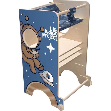 Castle Gate - Tour Montessori multifonction 3 en 1 pour enfants à partir de 24 mois, 58x50x90 cm avec tableau et panier en bois (1/5)