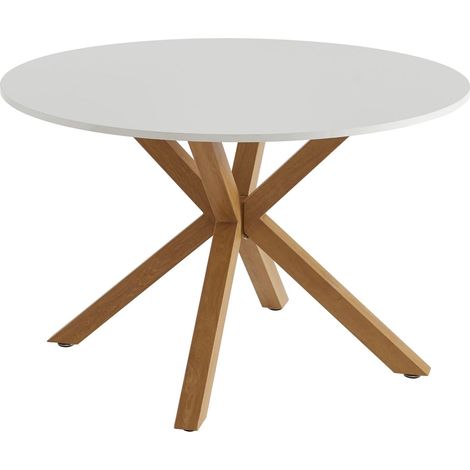 Table à Manger Ronde Harry Blanc et Effet chêne 120cm (1/4)