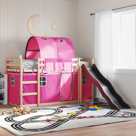 Lit superposé sans matelas avec toboggan et rideaux-Lit pour enfants 80x200 cm 289750 (1/5)
