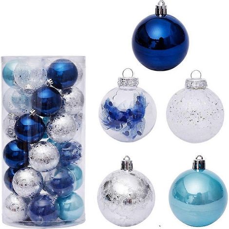 30 boules de Noël bleues en plastique de 6 cm, idéales pour décorer les sapins de Noël et comme ornements de maison. (1/5)
