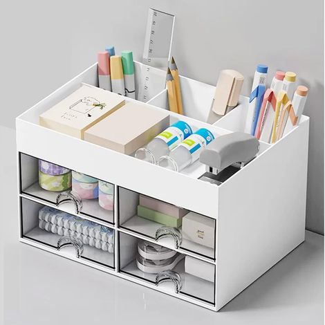LaBlanc - Organizador de escritorio con 4 cajones, multifuncional, ahorra espacio (blanco)