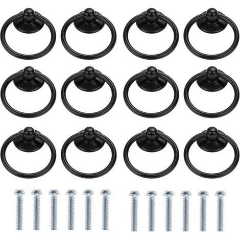 Set mit 12 runden Schubladen- oder Schrankgriffen – Vintage-Stil – Einlochmontage – Schwarz (1/4)