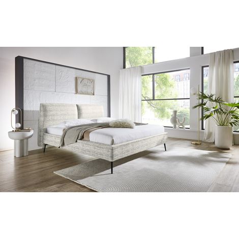 Meise Möbel Polsterbett Infinity 200x200 cm Doppelbett Bettgestell Kopfteil in Kissenoptik Webstoff Nebelgrau Metallfuß schwarz (1/5)