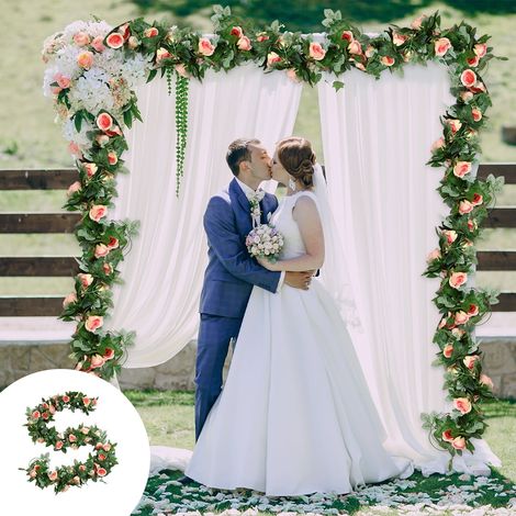 Guirlande De Roses Artificielles - 220 Cm - Pour Décoration De Mariage Arche Table Mur Fête - Orange - 1 Pièce (1/5)
