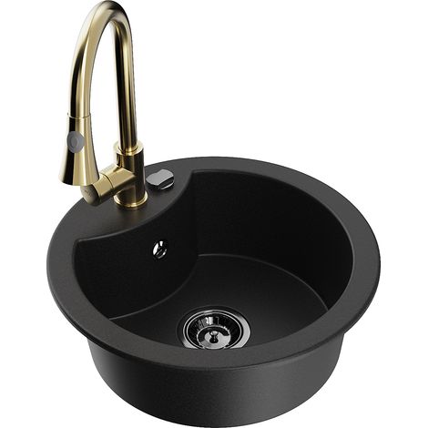 Mexen Diego 1-Becken-Granit-Spüle mit Mischbatterie Elia, Schwarz - 6512-77-670101-50-B (1/5)