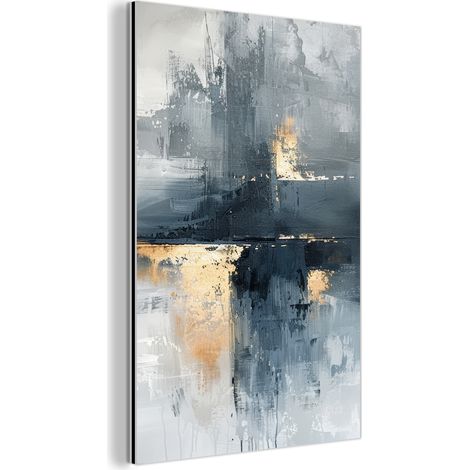 CUADRO DE METAL Arte - Gris - Oro - Abstracto Cuadros Para Dormitorio 60x90 (1/5)