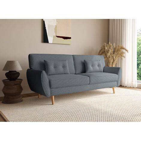 Deco In Paris – Canapé convertible clic clac 3 places – Tissu gris foncé – Dimensions 208x90x85cm – Couchage 170x114cm – Pieds en bois